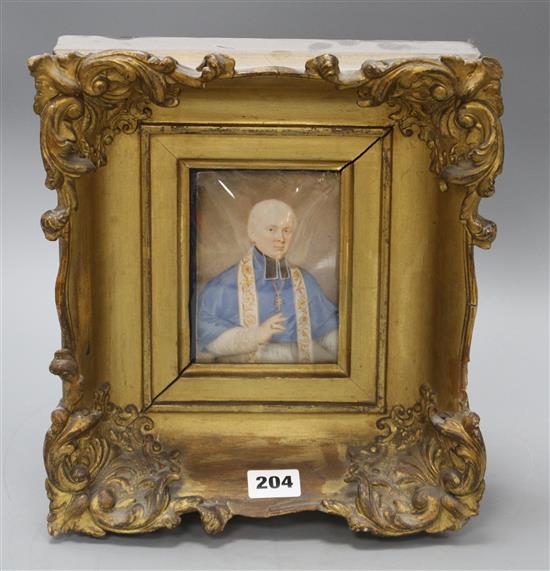 A Victorian oil on ivory miniature of a clergyman, 12 x 9cm